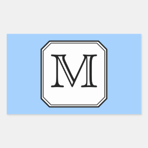 Adesivo Retangular Sua Carta. Monograma Personalizado. Branco Azul Pr