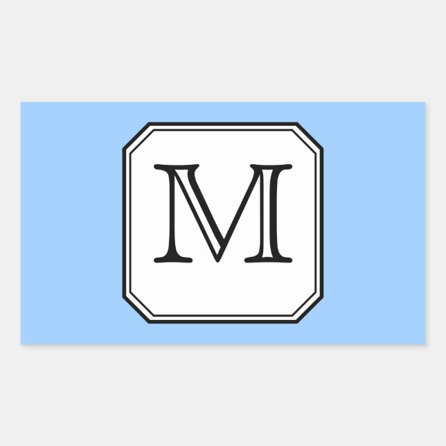 Adesivo Retangular Sua Carta. Monograma personalizado. Branco preto a (Frente)