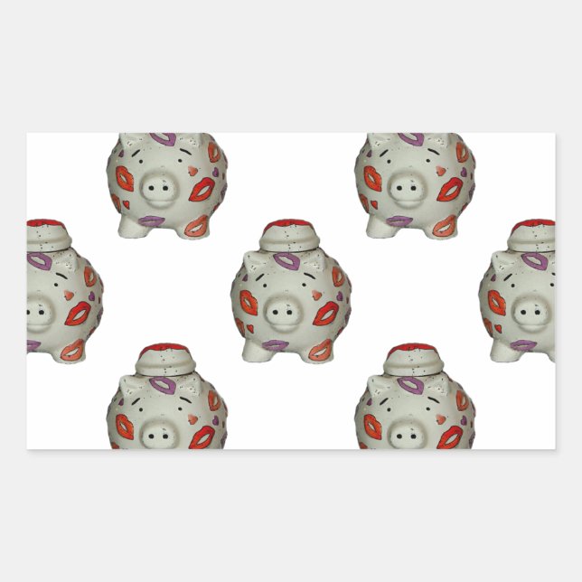 Adesivo Retangular Suíno Lipstick Adorável (Frente)