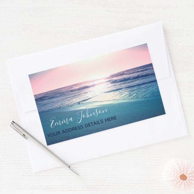 Adesivo Retangular Summer Sea Sunset Tropical Beach Photo (Envelope)