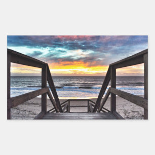 Adesivo Retangular Sunset Beach View do Rustic Wood Deck