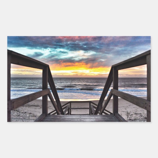 Adesivo Retangular Sunset Beach View do Rustic Wood Deck (Frente)