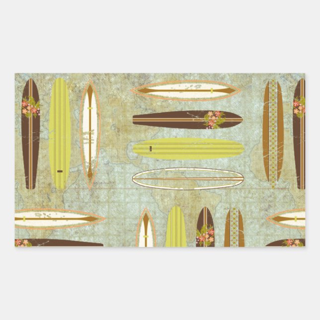 Adesivo Retangular Surf! Vintage, design de pranchas de surfe angusti (Frente)
