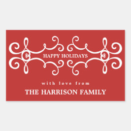 Adesivo Retangular Tag moderno/vermelho do presente do Natal dos
