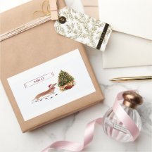 Tan Dachshund Engraçado Cachorro de Natal com Árvo