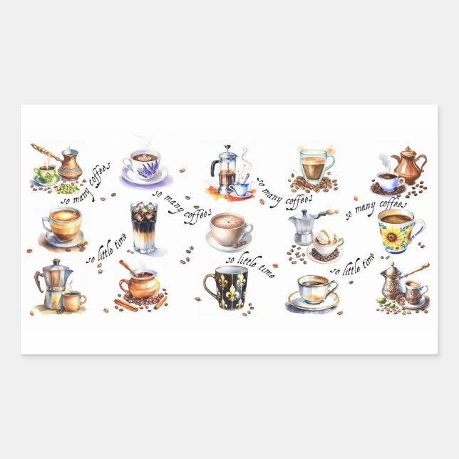 Adesivo Retangular Tantos cafés, tão pouco tempo (Frente)