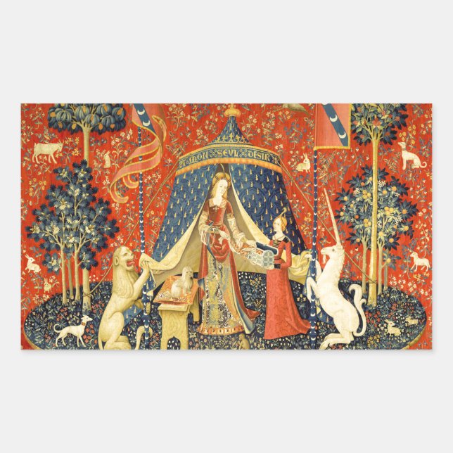 Adesivo Retangular Tapeçaria Medieval Lady e O Unicórnio: Arte France (Frente)