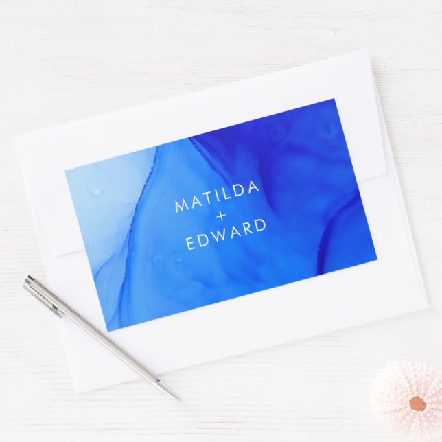 Adesivo Retangular Tatuagem Moderna Personalizada Abstrata Azul Casam (Envelope)
