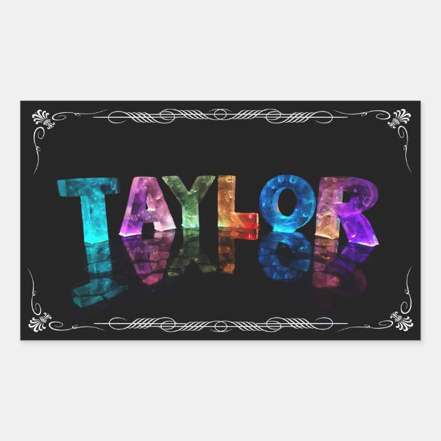 Adesivo Retangular Taylor - O nome Taylor em luzes 3D (Fotografia) (Frente)