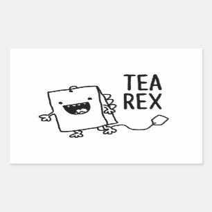 Adesivo Retangular Tea Rex Tea Bag Engraçado Cartoon Pun