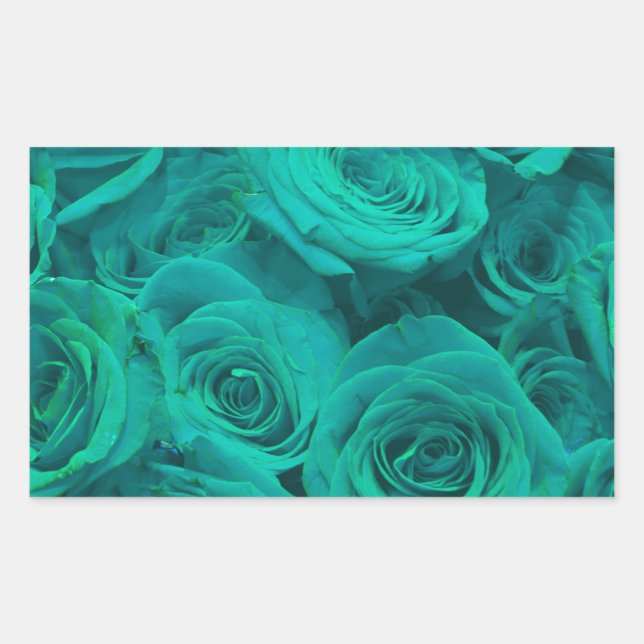 Adesivo Retangular Teal elegante romântico - rosas verdes (Frente)