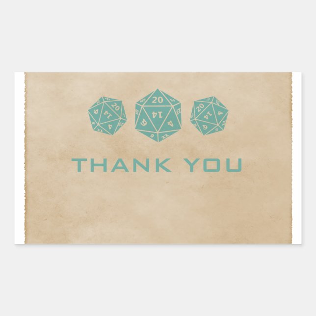 Adesivo Retangular Teal Grunge D20 Dice Gamer Obrigado Stickers (Frente)