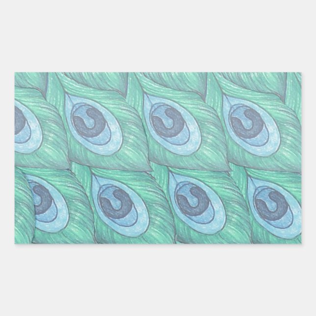 Adesivo Retangular Teal Peacock Feather Design (Frente)