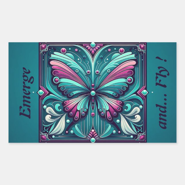 Adesivo Retangular Teal & Purple Butterfly Square (Frente)