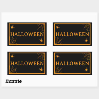 Adesivo Retangular Teia de Aranha Preta Laranja Palavra de Halloween