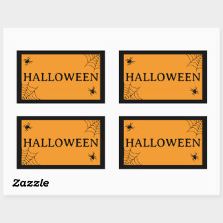 Adesivo Retangular Teia de Aranha Preta Laranja Palavra de Halloween