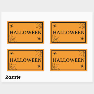 Adesivo Retangular Teia de Aranha Preto Laranja Halloween Palavra