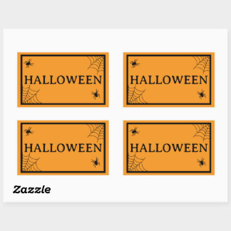 Adesivo Retangular Teia de Aranha Preto Laranja Halloween Palavra