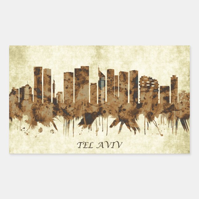 Adesivo Retangular Tel Aviv Israel Cityscape (Frente)