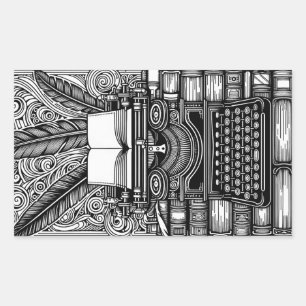 Adesivo Retangular Tema 3 do Escritor de Vintage me coloriu