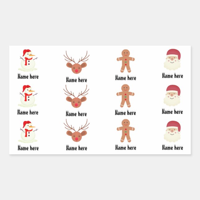 Adesivo Retangular Tema de Natal Nome personalizado Amigos da família (Frente)