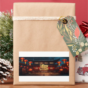 Adesivo Retangular Templo Tradicional de Dragões de Ano Novo Chinês 2