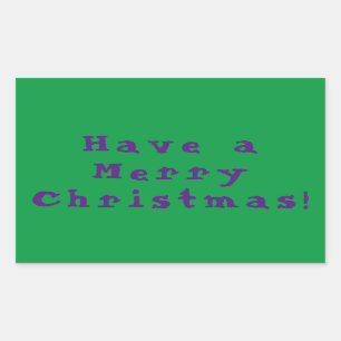 Adesivo Retangular Tenha um Feliz Natal! Roxo em fundo Verde
