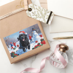 Adesivo Retangular Terra Nova Correndo em Neve com Chapéu de Natal