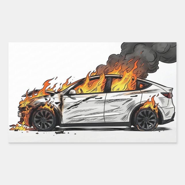 Adesivo Retangular Tesla em Chamas (Frente)