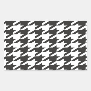 Adesivo Retangular Teste padrão cinzento de Houndstooth, preto e