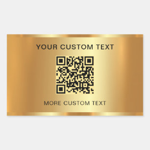 Adesivo Retangular Texto Elegante Varredura de Código QR Dourado