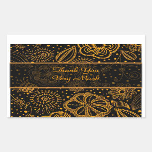 Adesivo Retangular Texto floral retro preto & alaranjado do