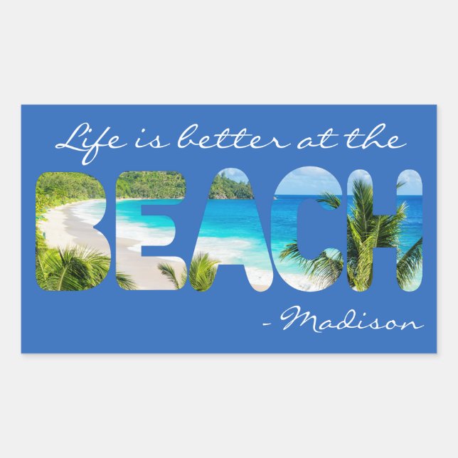 Adesivo Retangular Texto personalizado e cor BEACH (Frente)