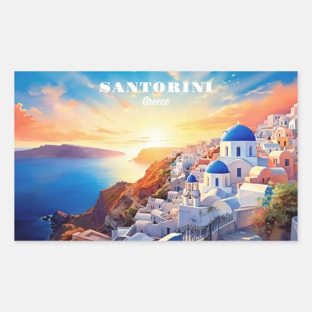 Adesivo Retangular Texto personalizado Grécia Santorini Sunset (Frente)