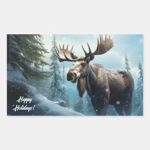 Adesivo Retangular Texto personalizado Moose de inverno