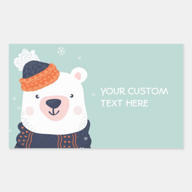 Adesivo Retangular Texto personalizado vinhetas do urso de inverno (Frente)