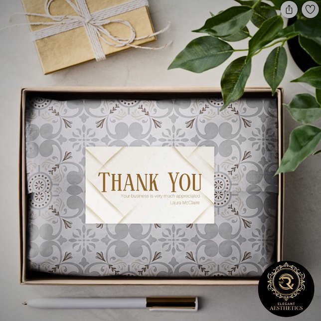 Adesivo Retangular Thank You Business Sticker Ivory & Gold Brown (Criador carregado)
