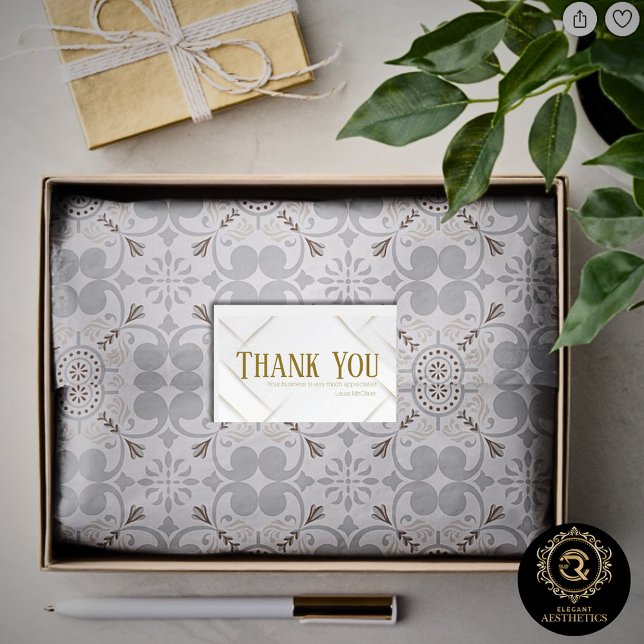 Adesivo Retangular Thank You Business Sticker White & Gold (Criador carregado)