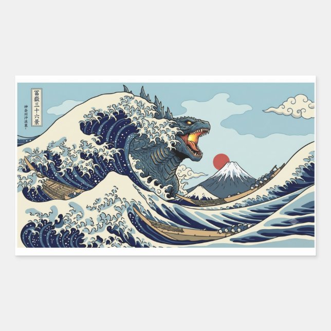 Adesivo Retangular The Great Kaiju Wave - Epic Hokusai Monster Parody (Frente)