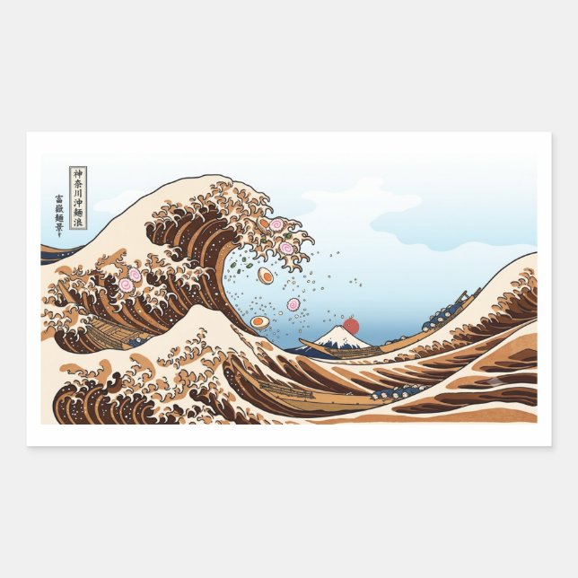 Adesivo Retangular The Great Wave of Ramen - Funny Hokusai Ukiyo-e Pa (Frente)