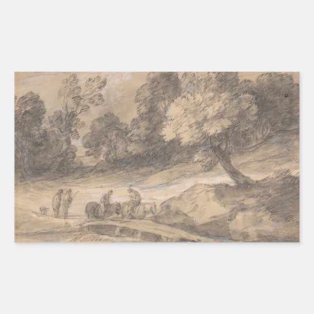 Adesivo Retangular Thomas Gainsborough - Paisagem arborizada com Figu (Frente)