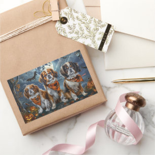 Adesivo Retangular Tibetan Spaniel Halloween Assustador 