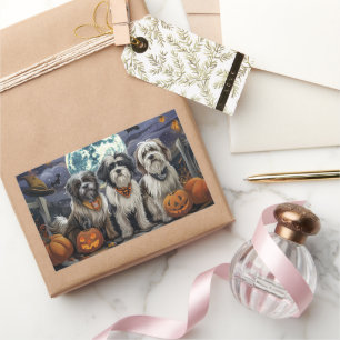 Adesivo Retangular Tibetan Terrier Halloween Assustador