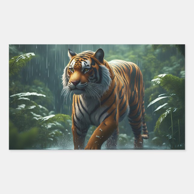 Adesivo Retangular Tigre na Selva Chuvosa (Frente)