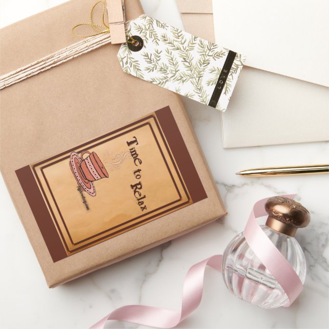 Adesivo Retangular Time to Relax brown Rectangular Sticker Label (Presentear)