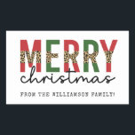 Adesivo Retangular Tipografia de Impressão Leopardo de Natal Moderno<br><div class="desc">Moderno Feliz Natal Leopard Imprima tipografia Design minimalista!</div>