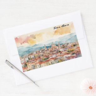 Adesivo Retangular Tirana Albânia Pintura Aquarela Vista Panorâmica