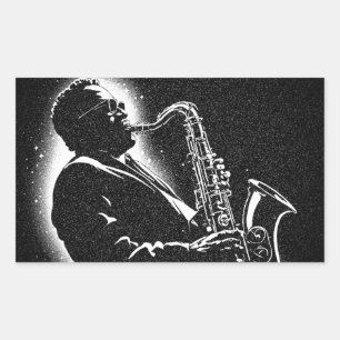 Adesivo Retangular Toca Saxofone Estilo Gráfico BW anos 50