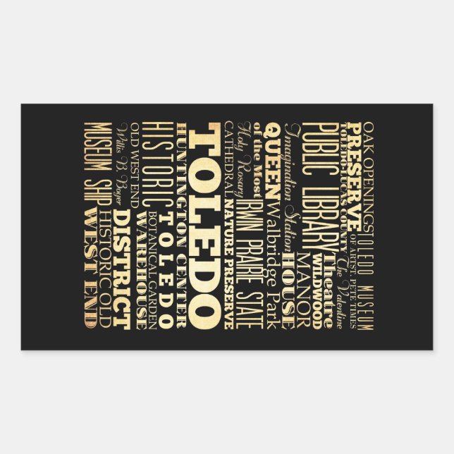 Adesivo Retangular Toledo City of Ohio State Typoographic Art (Frente)