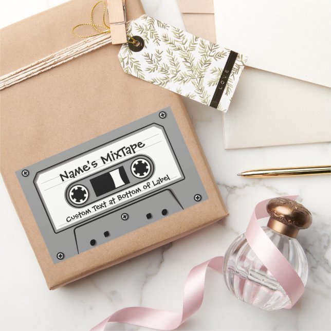 Adesivo Retangular Toque de cassete de áudio da cinza (Presentear)